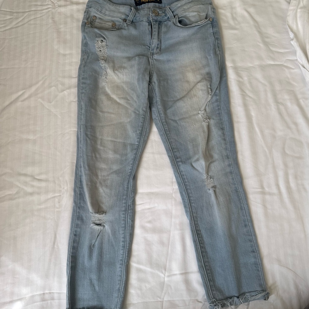 Indigo Rein Light Wash Distressed Ankle Jeans